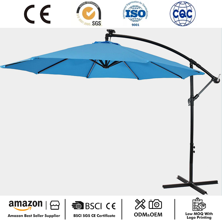10FT LED Solar Hanging Market Patio Ombrello