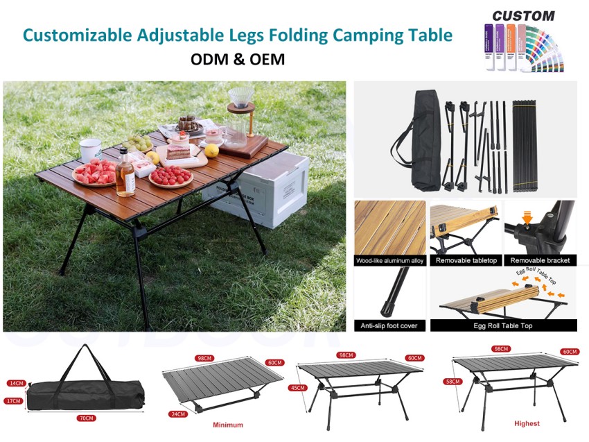 Tavolo da campeggio pieghevole con gambe regolabili